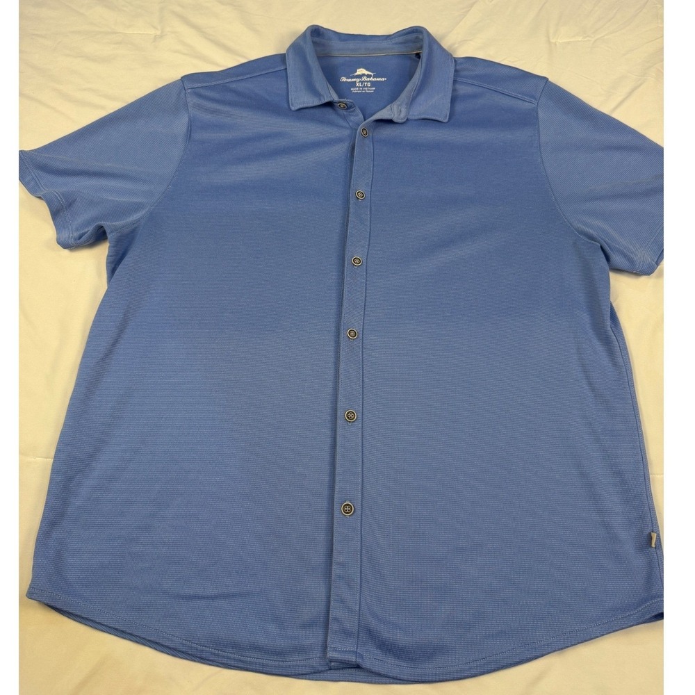Tommy Bahama Mens XL Blue Textured Short Sleeve Button Down Shirt Performance
